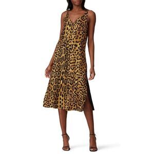 ADAM LIPPES Cami Midi Dress Women's 6 Leopard Print V-Neck Strappy Pullover RTR